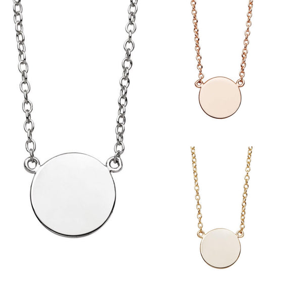 A simple sterling silver necklace with flat disc charm in rose gold and gold have you met charlie gift store adelaide australia