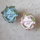 blue & pink feminist AF enamel pin by patch press from have you met charlie a gift shop with Australian unique handmade gifts in Adelaide South Australia