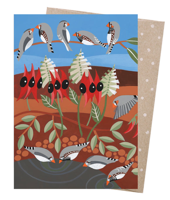 Earth Greetings Card - Sturt Peas & Zebra Finches at Have You Met Charlie? in Adelaide, SA
