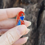 red rosella enamel pin by patch press from have you met charlie a gift shop with Australian unique handmade gifts in Adelaide South Australia