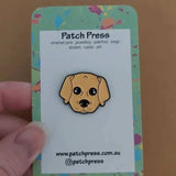 Patch Press Labrador pin in Gold, sold at Have You Met Charlie?, a unique gift store in Adelaide, South Australia.