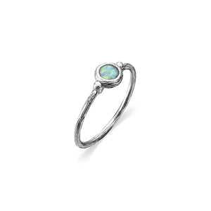 Sterling Silver stacker Ring with textured, beaten finish and gorgeous blue-green opalite setting, Also available in Rose Gold plated Sterling Silver from unique gift shop have you met charlie in adelaide south australia