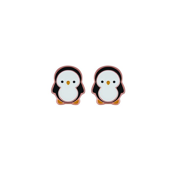 cute sterling silver rose gold plated studs in black and white baby penguin design from unique gift shop have you met charlie in adelaide south australia