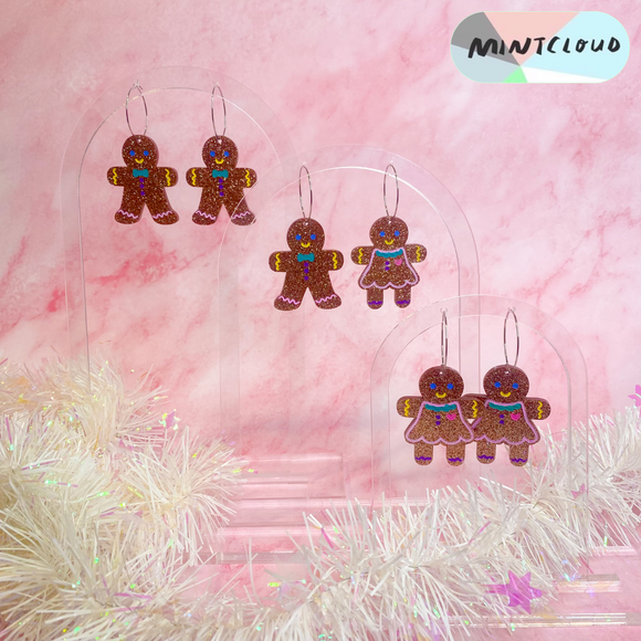 Mintcloud Christmas Earrings - Gingerbread People Painted