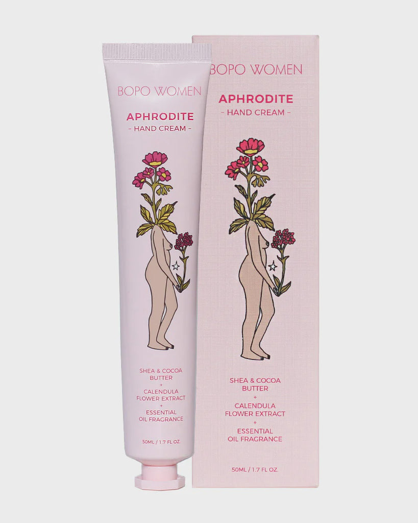 Bopo Women Aphrodite hand cream with packaging on a white background