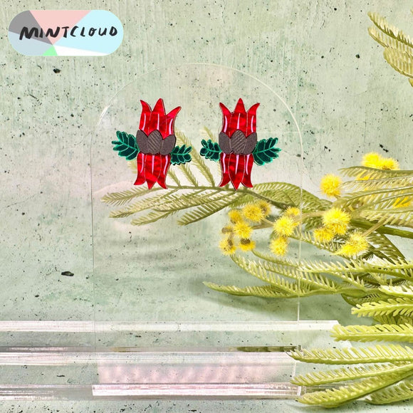 Mintcloud & Little Harlequin Studio Collaboration Earrings - Sturt's Desert Pea Studs