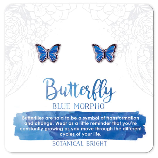 Botanical Bright Stud Earrings - Blue Morpho Butterfly