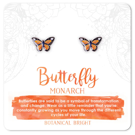 Botanical Bright Stud Earrings - Monarch Butterfly