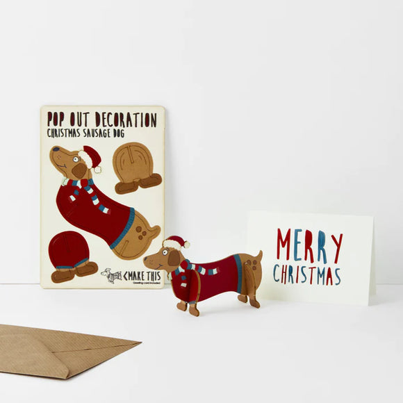 Pop Out Decoration Card - Sausage Dog Christmas from have you met charlie, a gift store in south australia