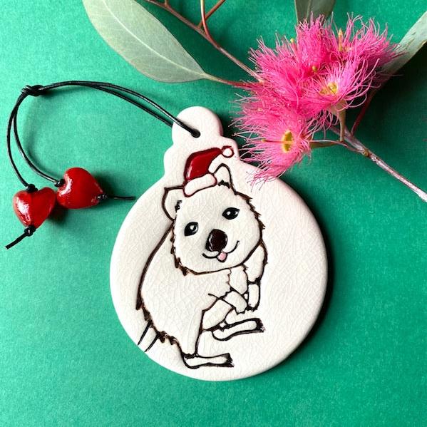 RJ Crosses Christmas Ornament - Quokka, sold at Have You Met Charlie?, a unique gift store in Adelaide South Australia.