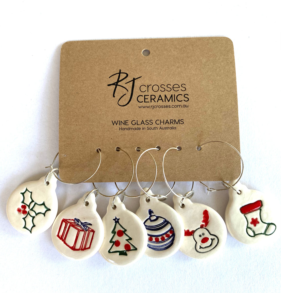 RJ Crosses Ceramic Wine Glass Charms - christmas, sold at Have You Met Charlie?, a unique gift store in Adelaide, South Australia.