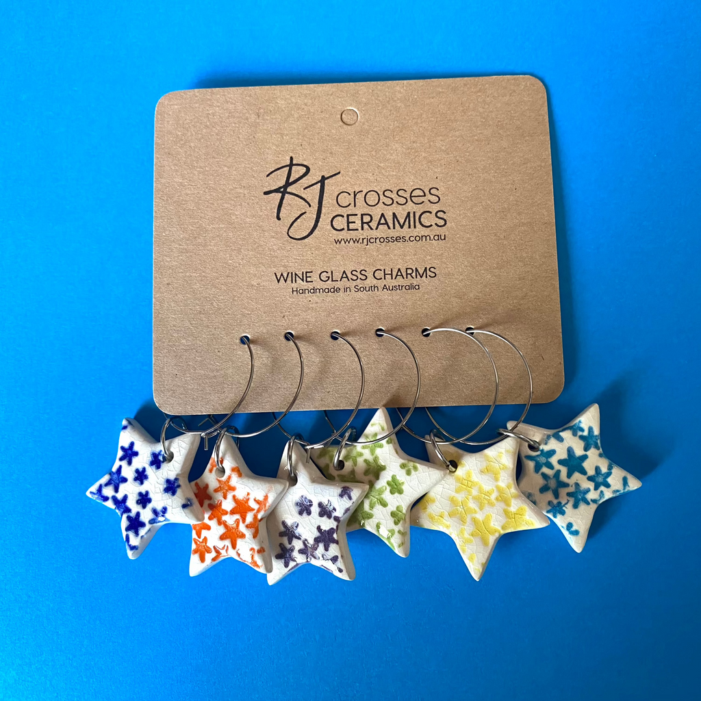 RJ Crosses Ceramic Wine Glass Charms - Stars, sold at Have You Met Charlie?, a unique gift store in Adelaide, South Australia.