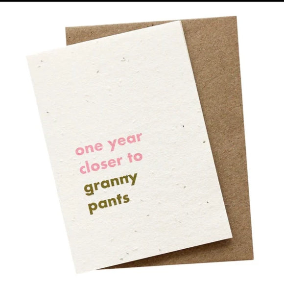 Hello Petal Plantable Greeting Card - Granny Pants, sold at Have You Met Charlie? a unique gift shop in Adelaide, South Australia