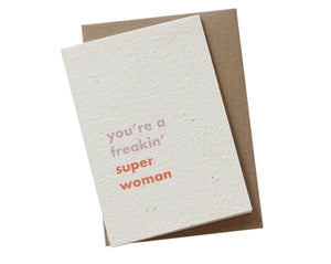 Hello Petal Plantable Greeting Card - Super Woman, Sold at Have You Met Charlie?, a unique gift shop located in Adelaide, South Australia.