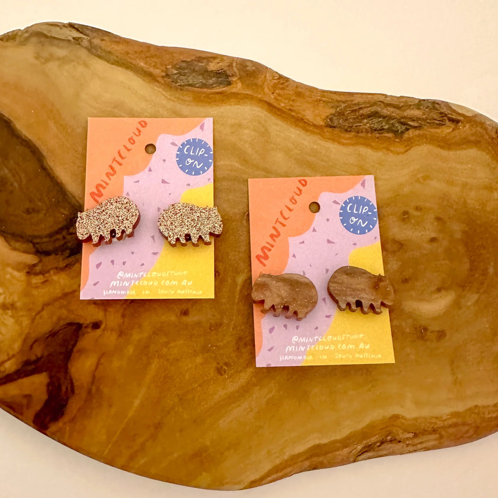 Mintcloud Earrings - Wombat Clip Ons available at Have You Met Charlie?, a unique gift store in Adelaide, South Australia.