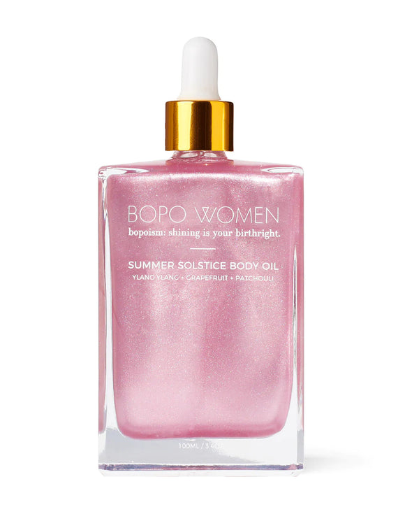 Bopo Women Summer Solstice Body Oil Limited Edition Pink Shimmer sold at Have You Met Charlie? a unique giftshop located in Adelaide, South Australia.