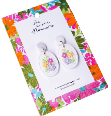 She Wore Flowers Dangles - Cream Flowers Oval, sold at Have You Met Charlie?, a unique gift shop located in Adelaide, South Australia