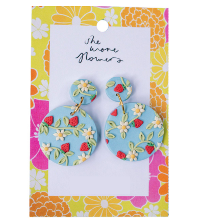 She Wore Flowers Dangles - Blue Strawberry Circle, sold at Have You Met Charlie?, a unique gift shop located in Adelaide, South Australia