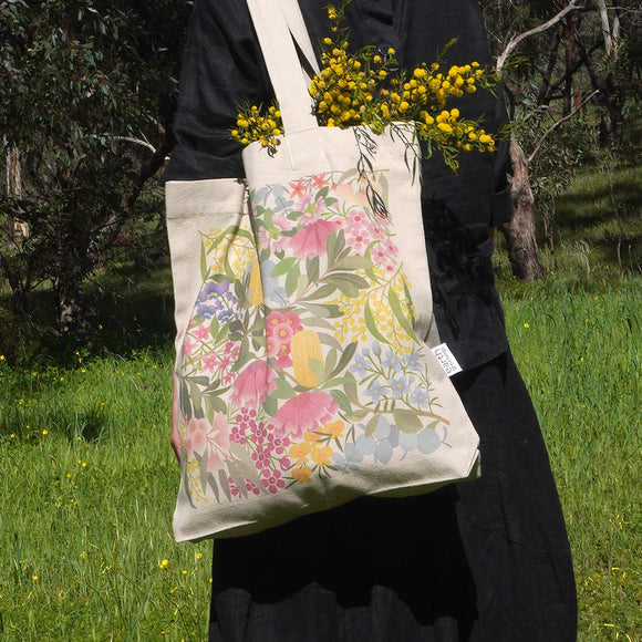 Earth Greetings Tote Bag With Pocket - Where Flowers Bloom. Sold at Have You Met Charlie?, a unique gift shop located in Adelaide, South Australia.