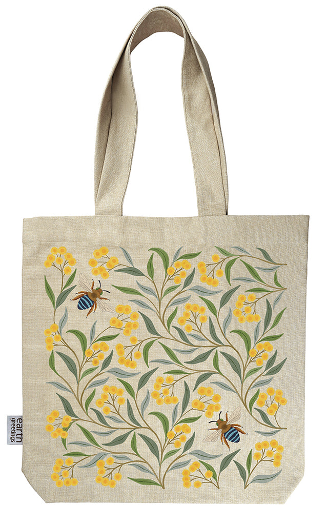 Earth Greetings Tote Bag With Pocket - Wattle & Bee, sold at Have You Met Charlie?, a unique gift shop located in Adelaide, South Australia.