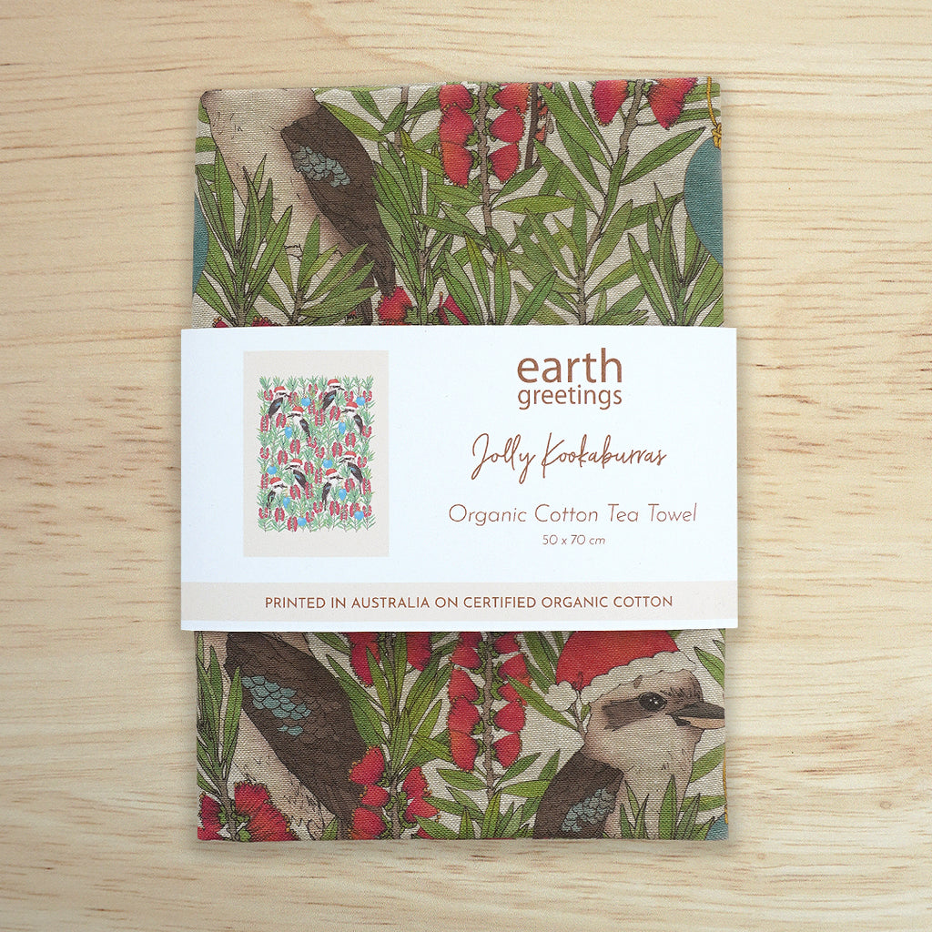 Earth Greetings Christmas Tea Towel - Jolly Kookaburras sold at Have You Met Charlie? a unique gift shop located in Adelaide, South Australia