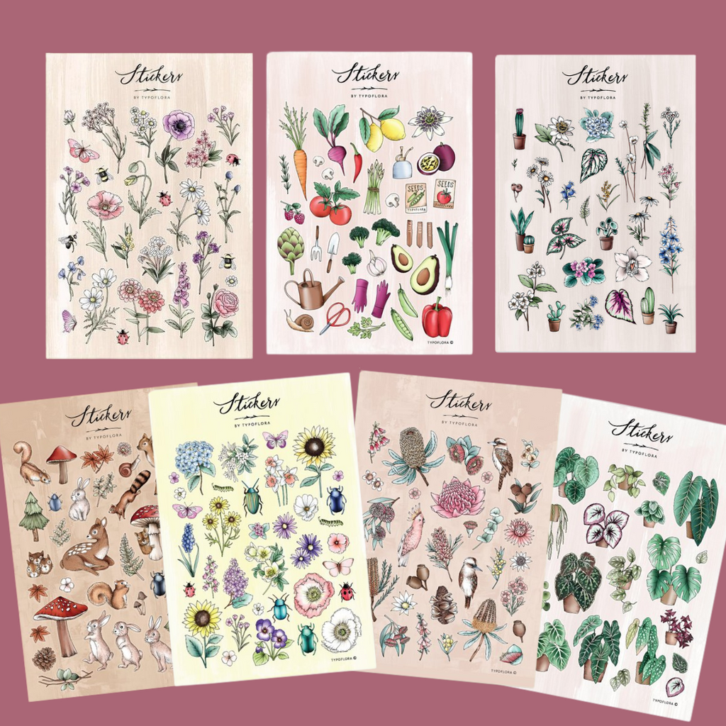 Typoflora Stickers - Various, sold at Have You Met Charlie?, a unique gift store in Adelaide, South Australia.