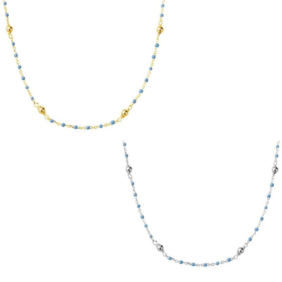 Sterling Silver Necklace - Light Blue Bead