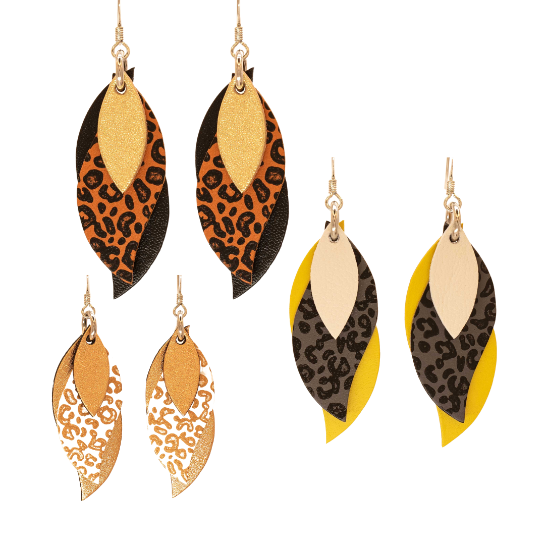 KI Co Animal Print Leather Leaf Earrings Various