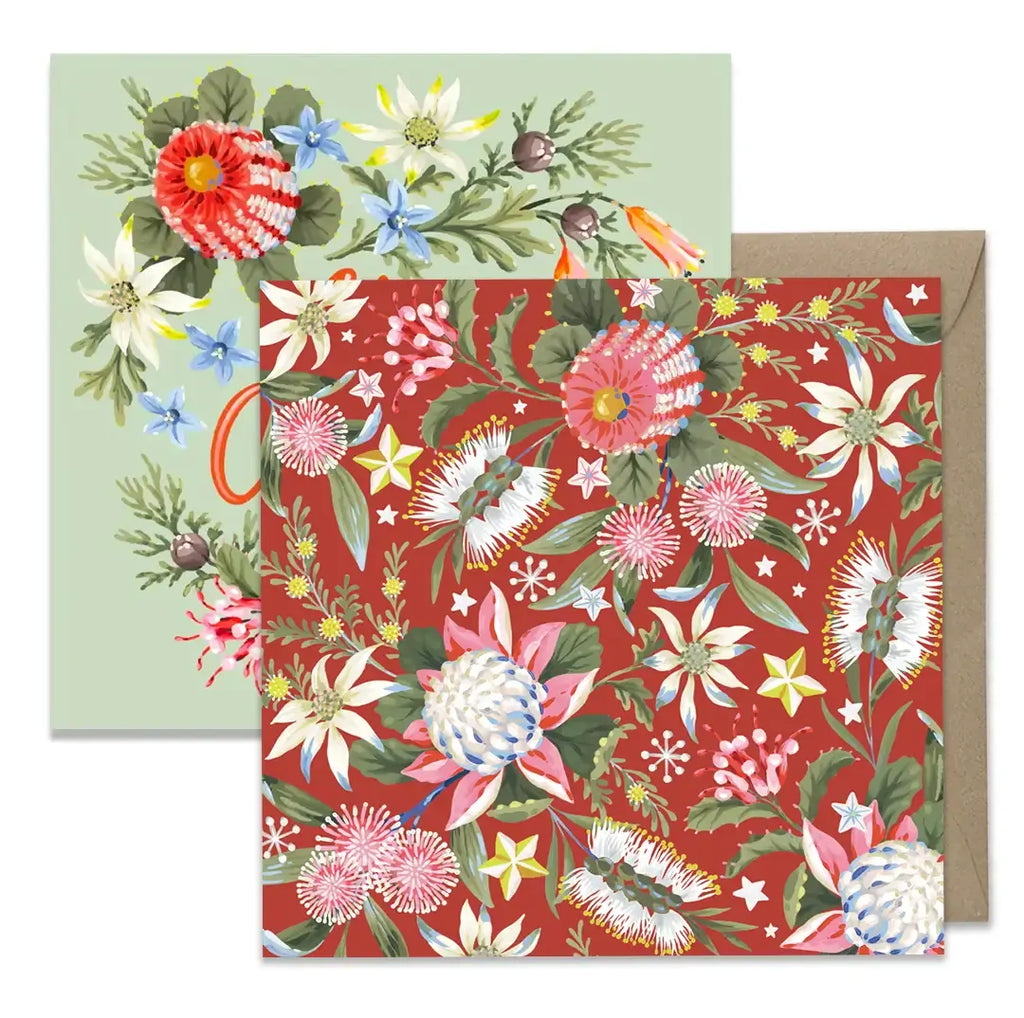 Floral card and envelope set with vibrant colors on a white background