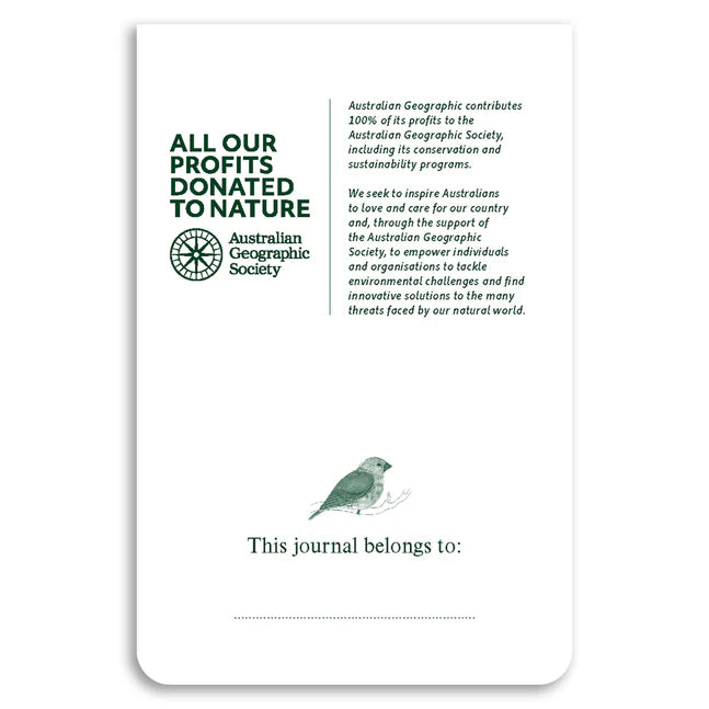 Journal inner page with Australian Geographic Society branding and text about profit donation to nature.