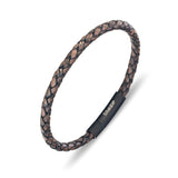 Leather & Stainless Steel Men's Bracelet - Thin Brown Braid Various