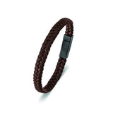 Leather & Stainless Steel Men's Bracelet - Magnetic Clasp Various