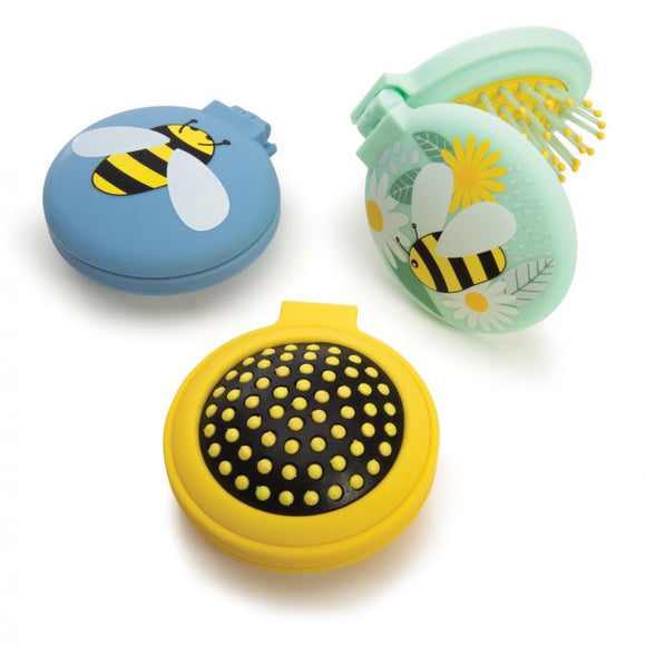 Buzzing Bees Compact Hairbrush and Mirror sold at Have You Met Charlie? a unique gift shop in Adelaide, South Australia