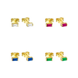 Sterling Silver Studs - Gold CZ Rectangle