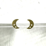 Stainless Steel Earrings - Crescent Moon with Stars