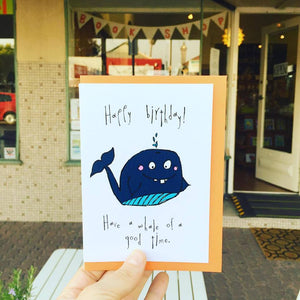 whale of a time funny greeting card by orange forest from have you met charlie a gift shop with unique australian handmade gifts in adelaide south australia