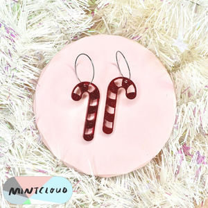 Mintcloud Christmas Earrings - Candy Cane Green or Red Glitter