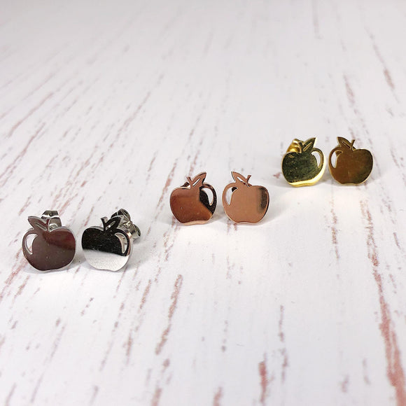 Stainless Steel Shiny Apple studs sold at Have You Met Charlie? a unique gift shop in Adelaide, South Australia. 