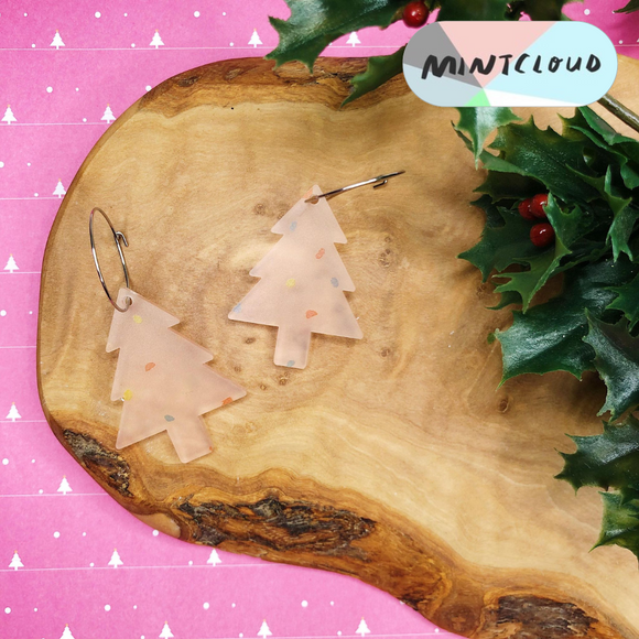 Mintcloud Christmas Earrings - Frosted Peach Christmas Tree*