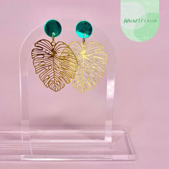 Mintcloud Brass Dangles - Monstera