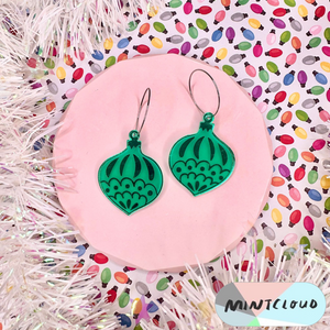 Mintcloud Christmas Earrings - Traditional Bauble Bright Green Mirror