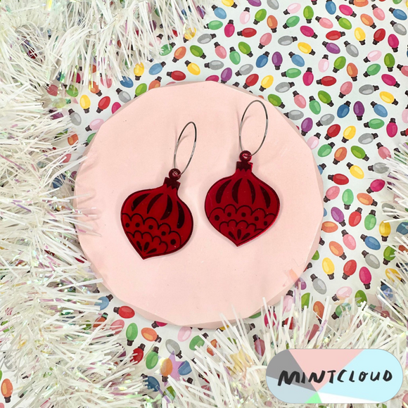 Mintcloud Christmas Earrings - Traditional Bauble Red Mirror