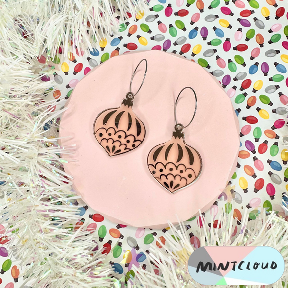 Mintcloud Christmas Earrings - Traditional Bauble Rose Gold Mirror