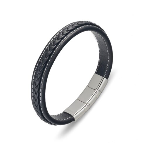 Leather & Stainless Steel Men's Bracelet