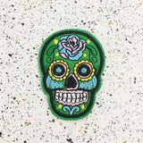 green sugar skull iron on patch by patch press from have you met charlie a gift shop with Australian unique handmade gifts in Adelaide South Australia