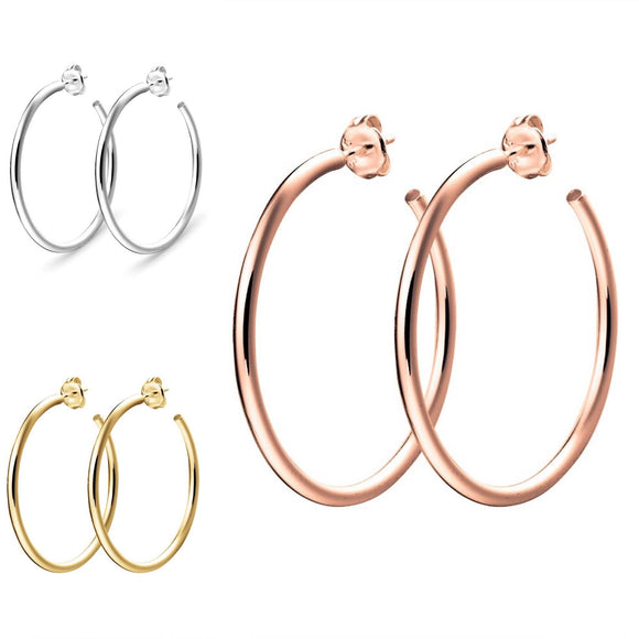 Simple medium sized hoop earrings in sterling silver gold and rose gold with open end from have you met charlie in adelaide australia