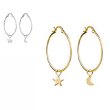 simple gold and silver hoop earrings with star and moon dangle charm in gold and silver have you met charlie adelaide south australia gift shop unique