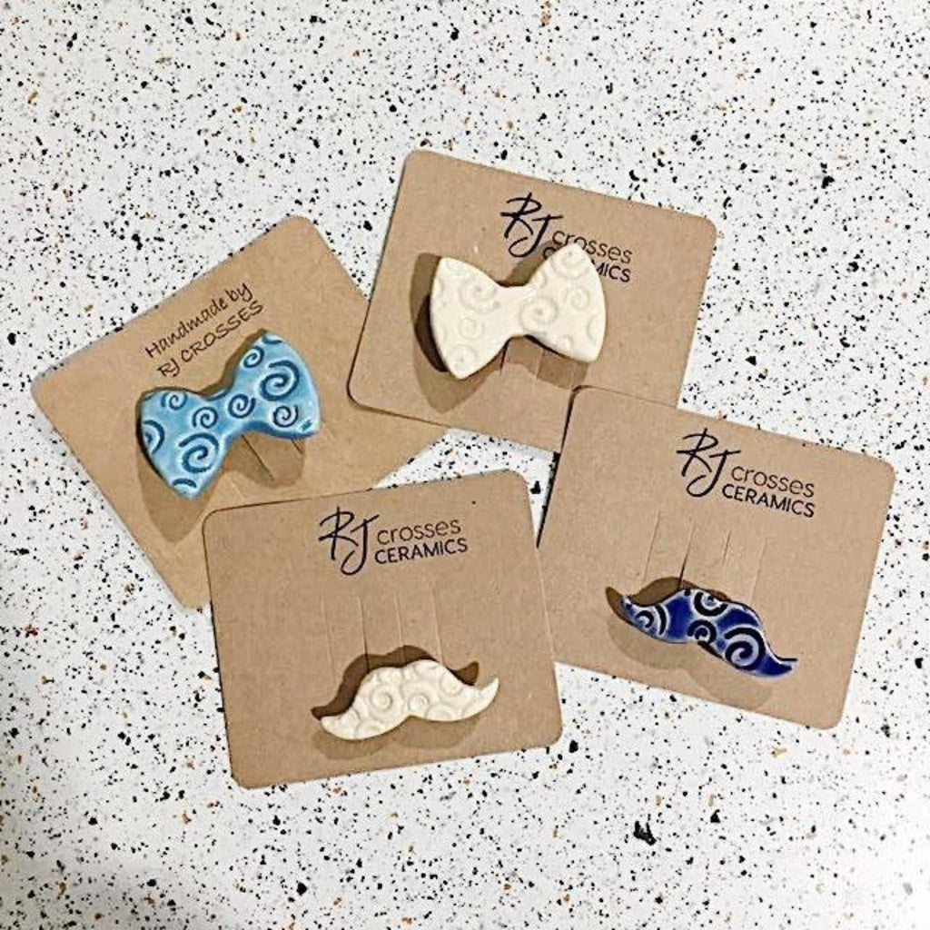 RJ Crosses Brooches - Moustache & Bow ties from have you met charlie a gift shop with Australian unique handmade gifts in Adelaide South Australia