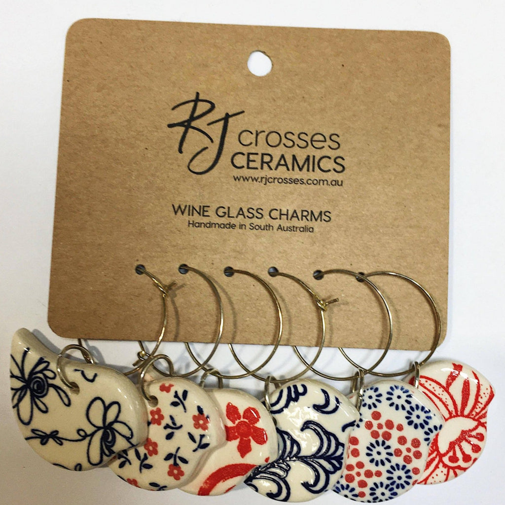 RJ Crosses - Ceramic Wine Glass Charms - Various from have you met charlie a gift shop with Australian unique handmade gifts in Adelaide South Australia