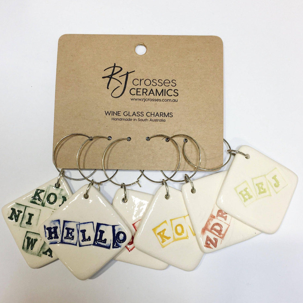 RJ Crosses - Ceramic Wine Glass Charms - Various from have you met charlie a gift shop with Australian unique handmade gifts in Adelaide South Australia